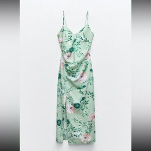 LINEN BLEND FLORAL PRINT MIDI DRESS